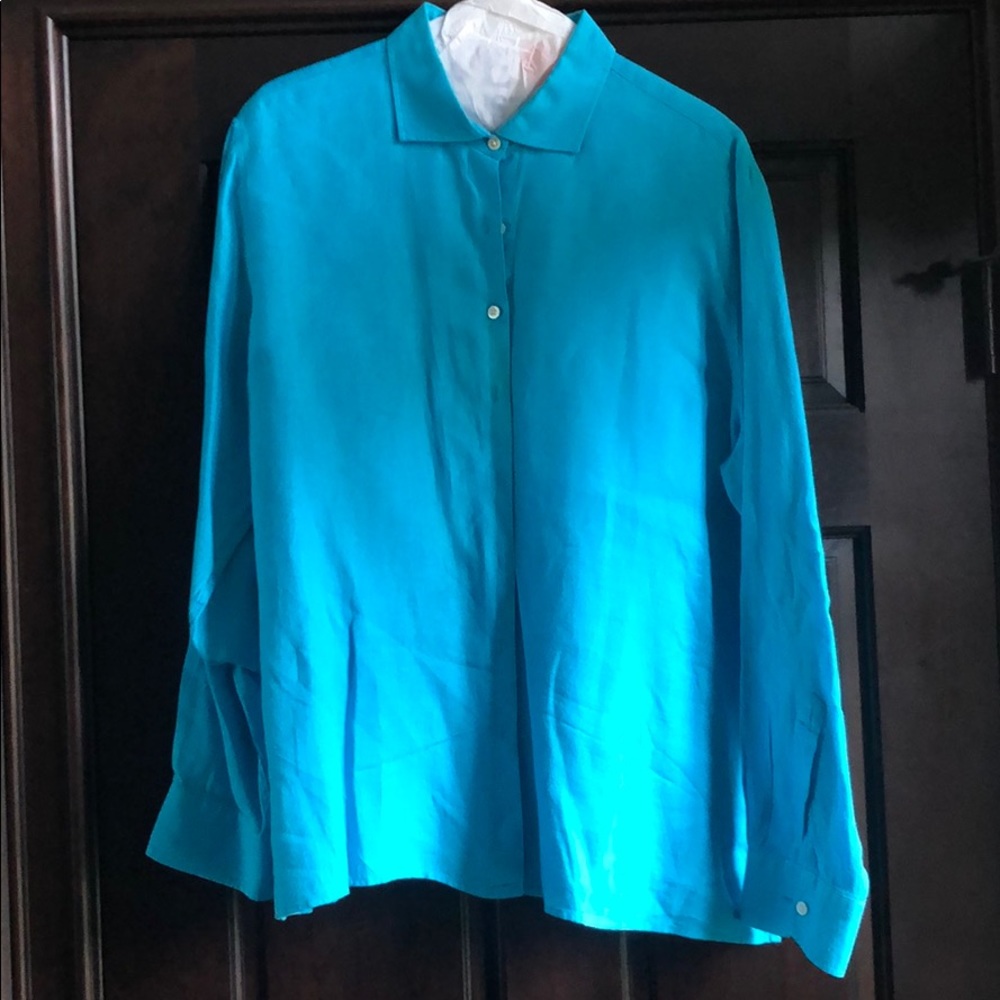 Lands’ End Linen Turquoise Blouse